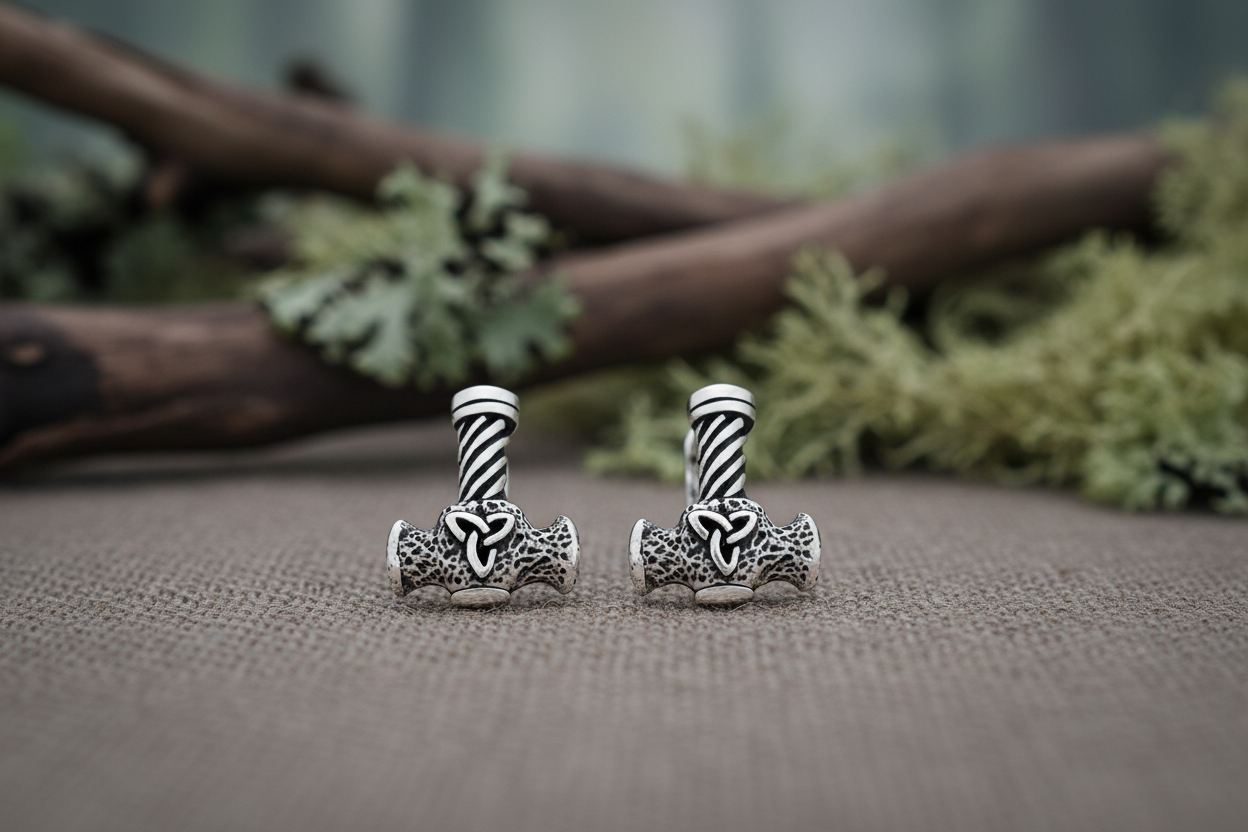 vkngjewelry Earring 925 Sterling Silver Viking Mjolnir With Triquetra Earrings