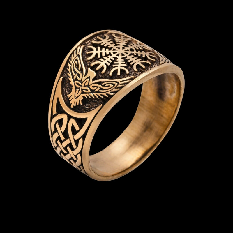 vkngjewelry Bagues Flat Helm Of Awe Ravens Bronze Ring