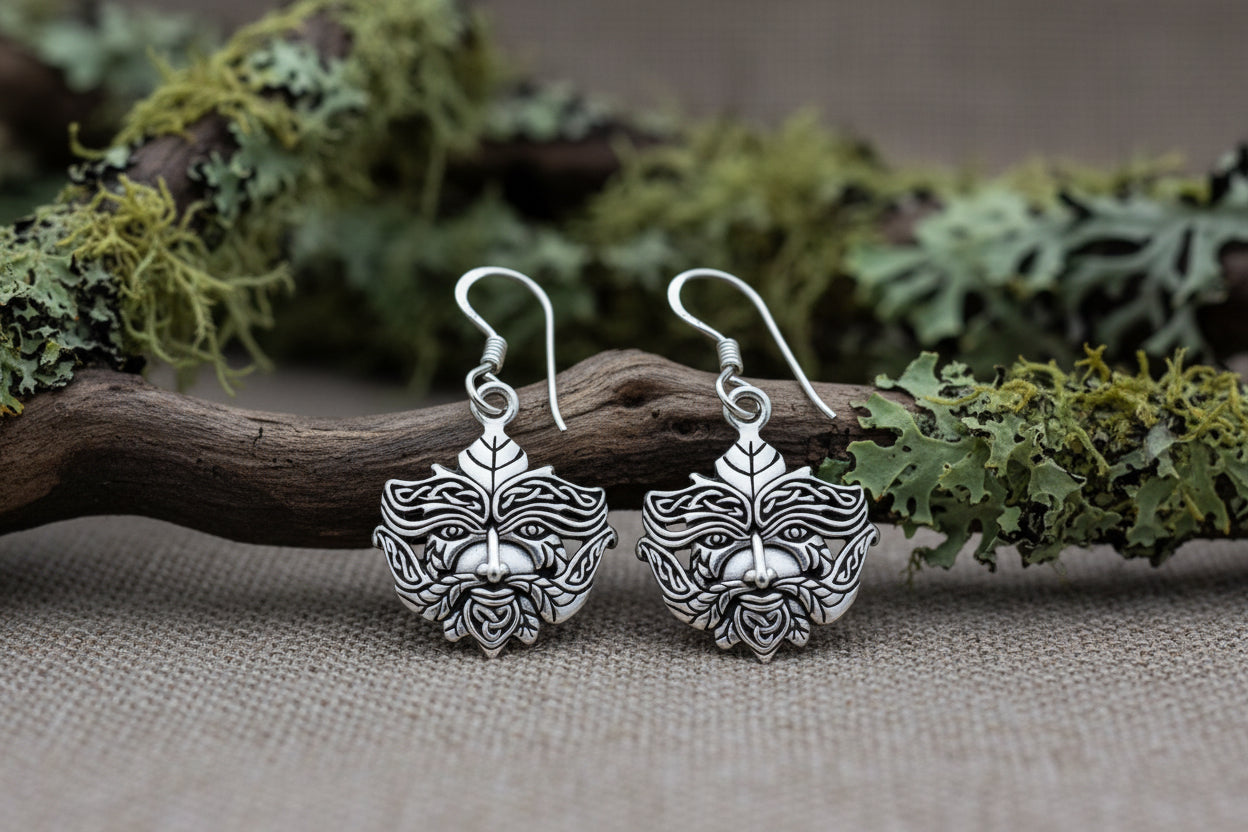 vkngjewelry Earring 925 Sterling Silver Green Forest Man Earrings Set