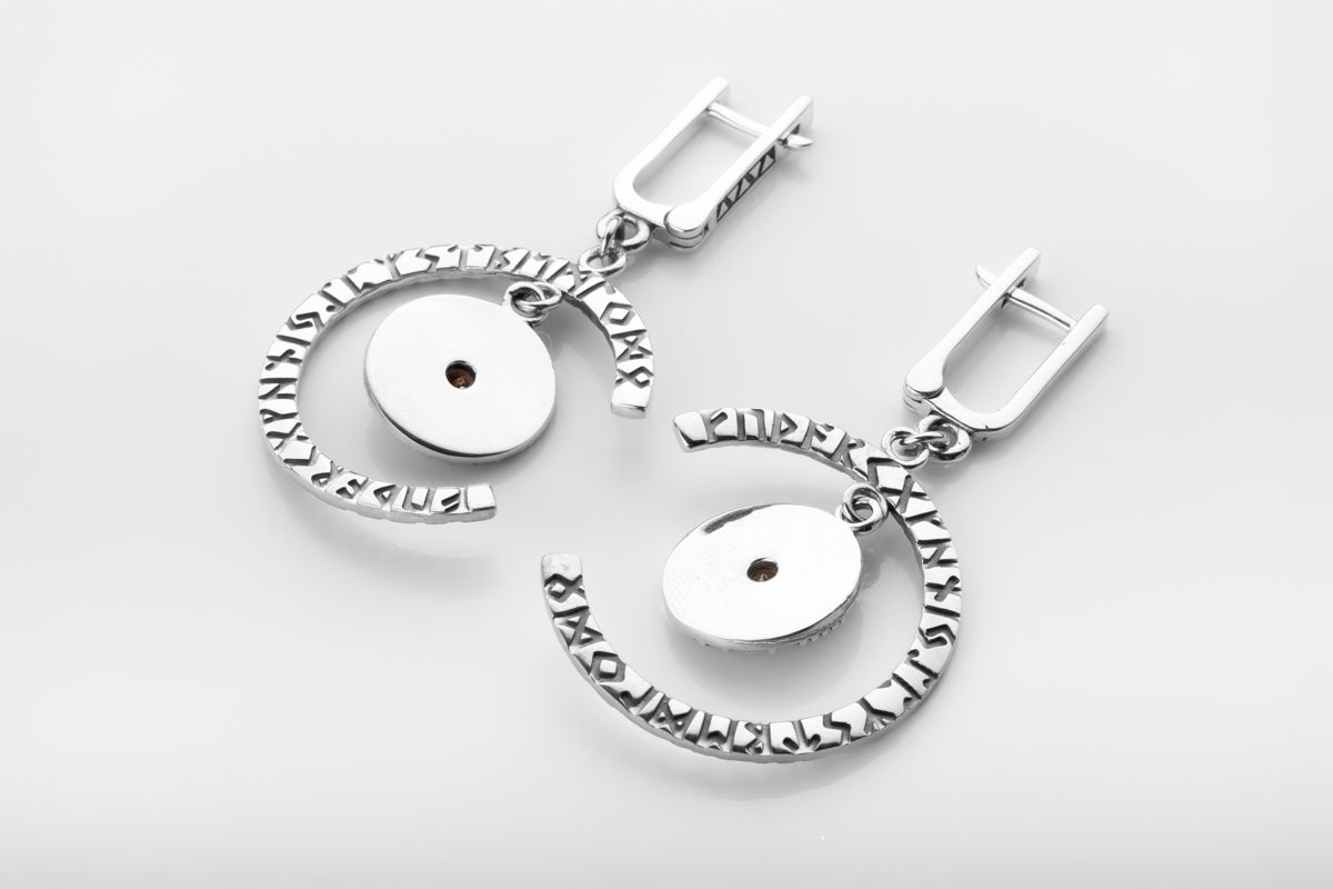 vkngjewelry Earrings Handcrafted Silver Rune Earrings with Vegvisir Symbol
