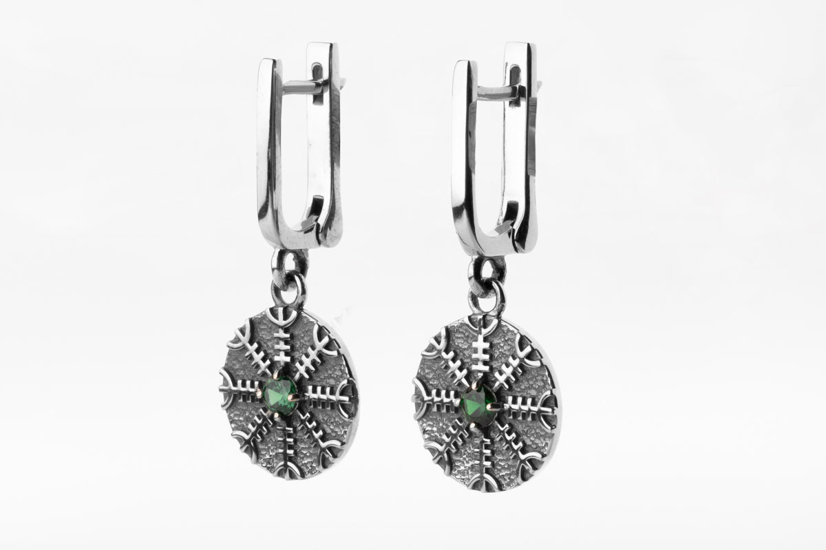 vkngjewelry Earrings Handcrafted Silver Runes with Aegishjalmur Drop Earrings