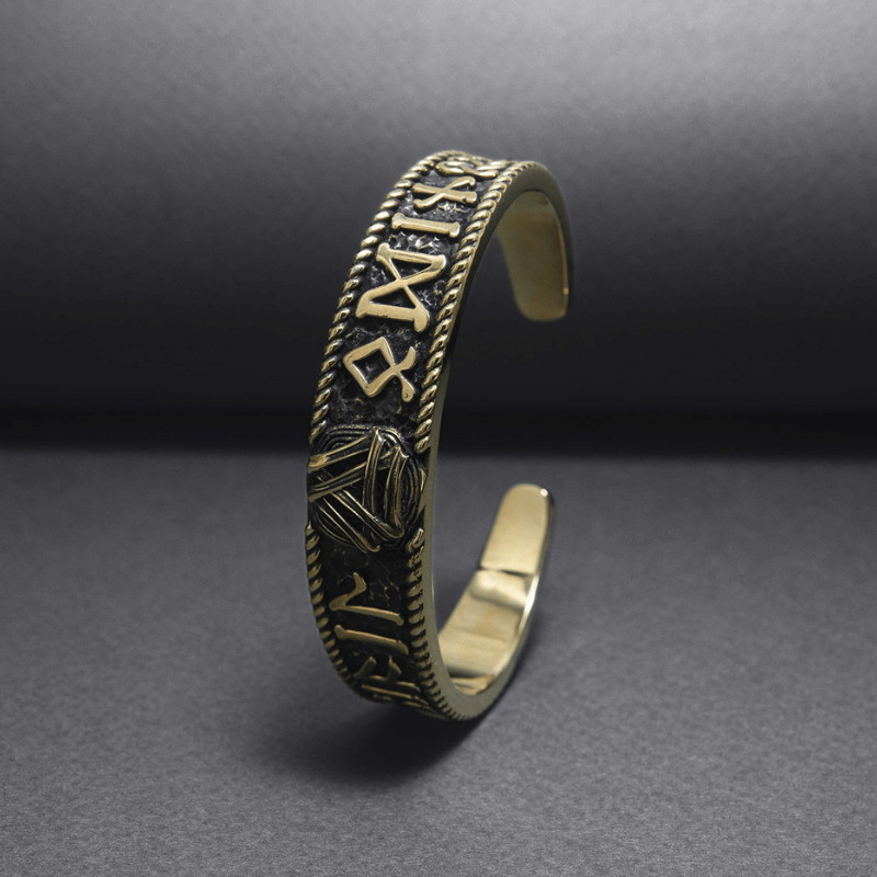 vkngjewelry Bracelet Handcrafted Valknut and Elder Futhark Runes Arm Ring