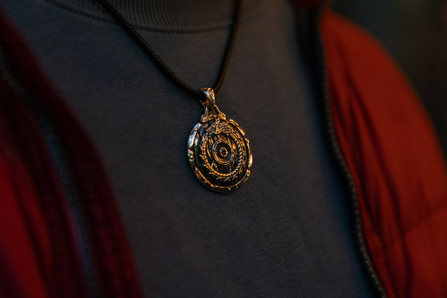 vkngjewelry Pendant Handmade Brass Serpent Round Shield Necklace
