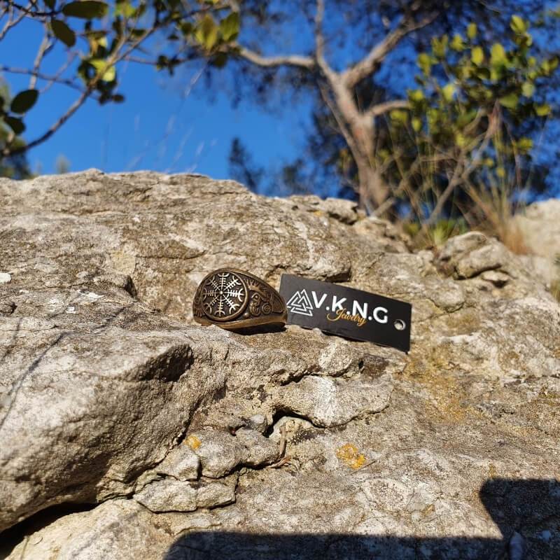 vkngjewelry Bagues Helm of Awe Viking Ring Raven Bronze