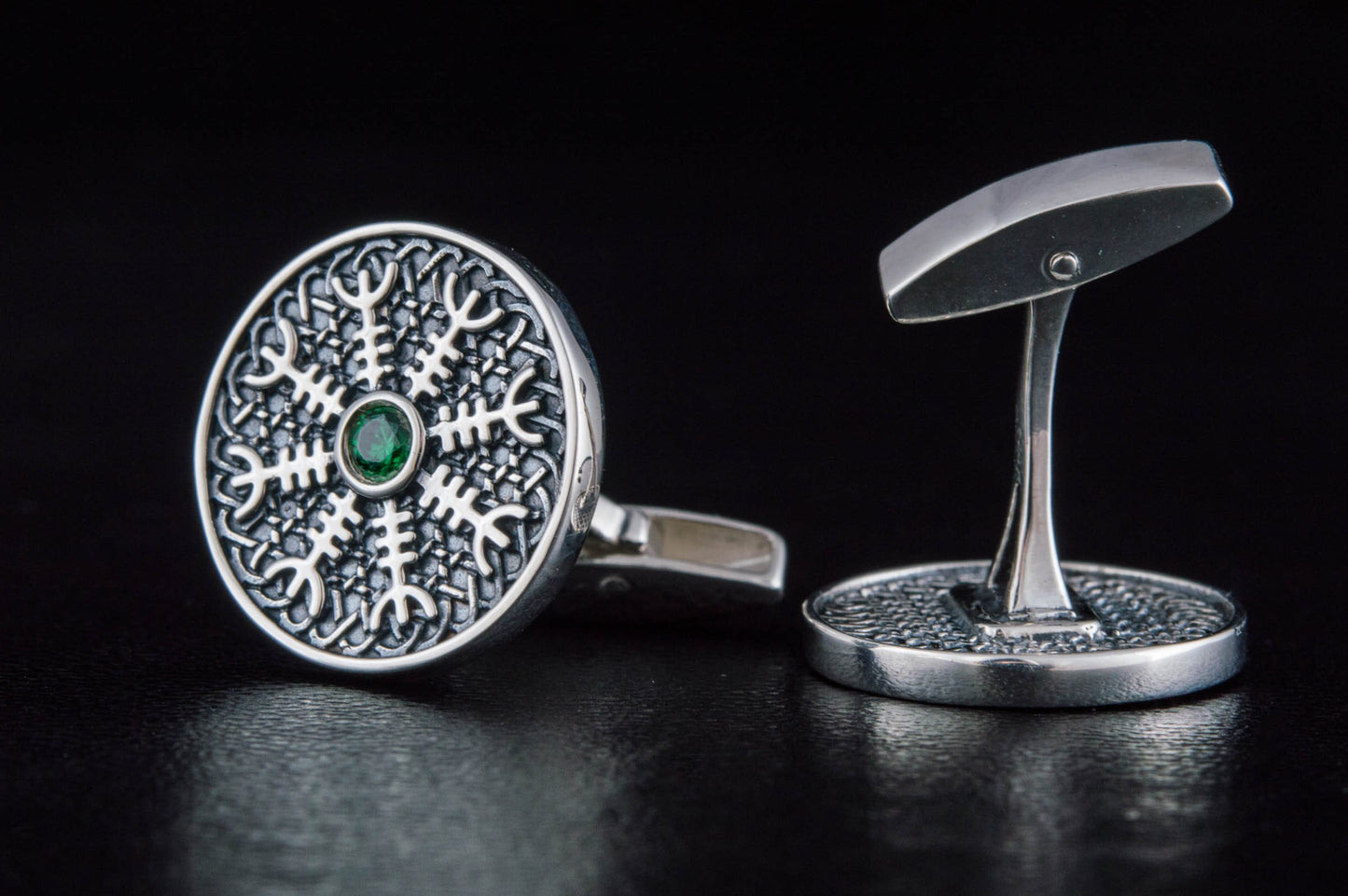 vkngjewelry Cufflinks Handcrafted Helm of Awe Symbol Silver Sterling Cufflinks
