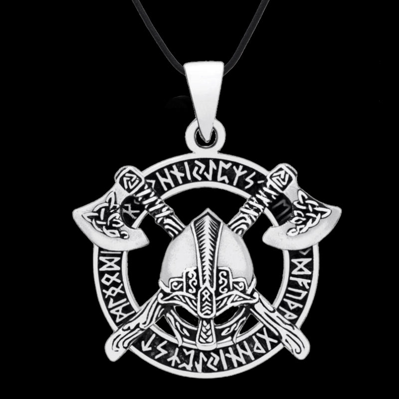 vkngjewelry Pendant Helmet and Axes with Runes 925 STERLING SILVER PENDANT