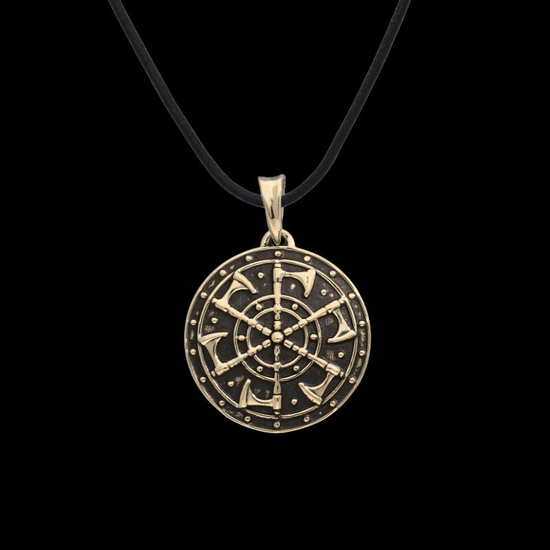 vkngjewelry Pendant Handcrafted Kolovrat Axes Symbol Bronze Pendant