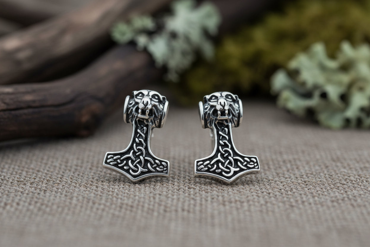 vkngjewelry Earring Mjolnir Knotwork Earrings
