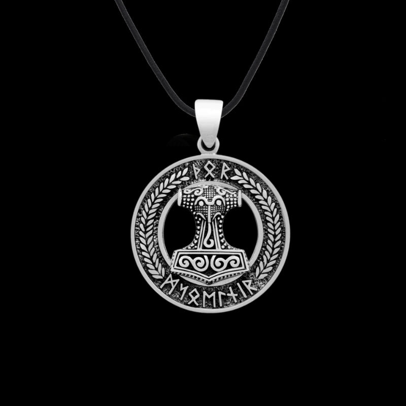 vkngjewelry Pendant Mjölnir With Norse Runes Script Sterling Silver Pendant