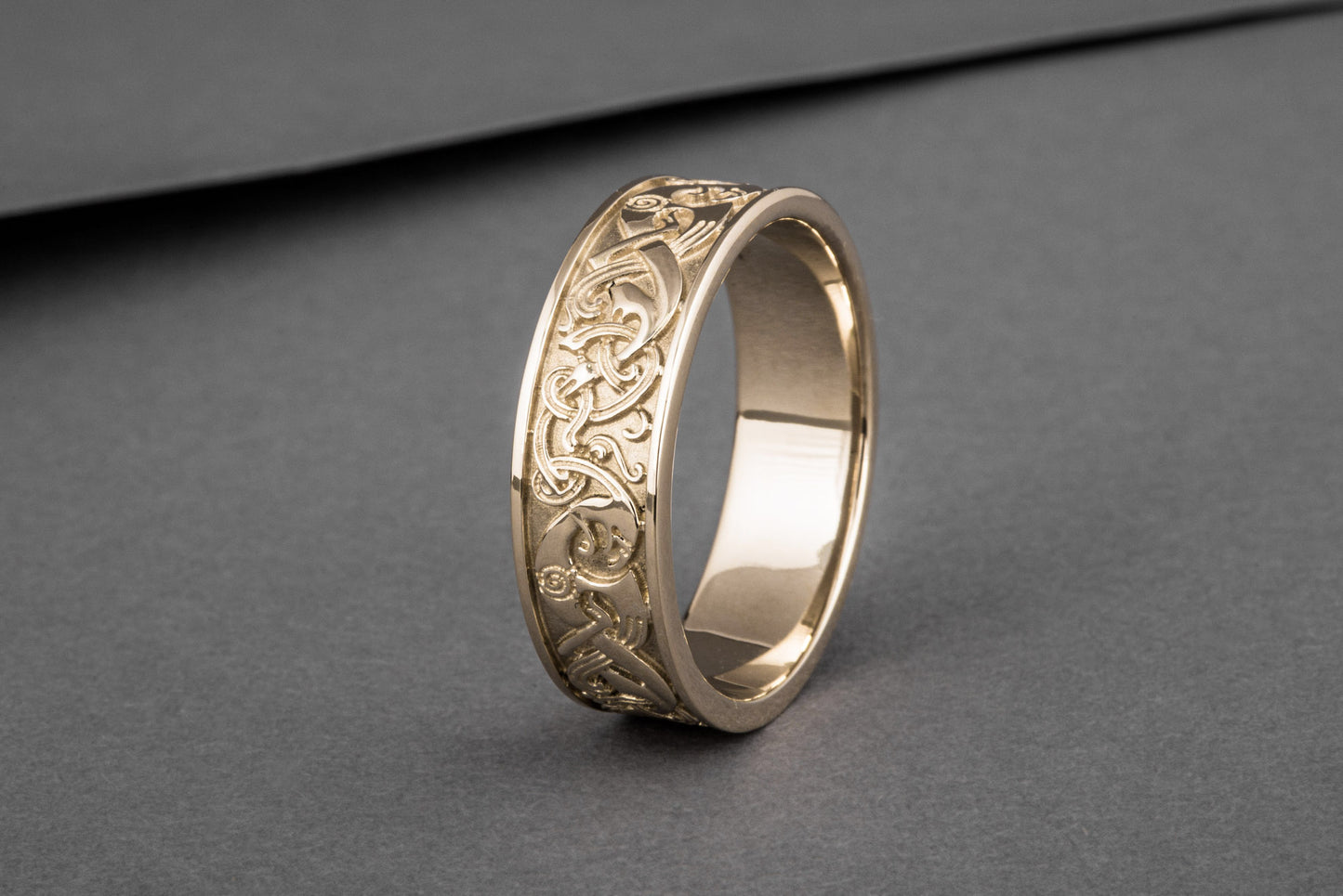 vkngjewelry Ring Handcrafted One Side Viking Ornament Gold Ring