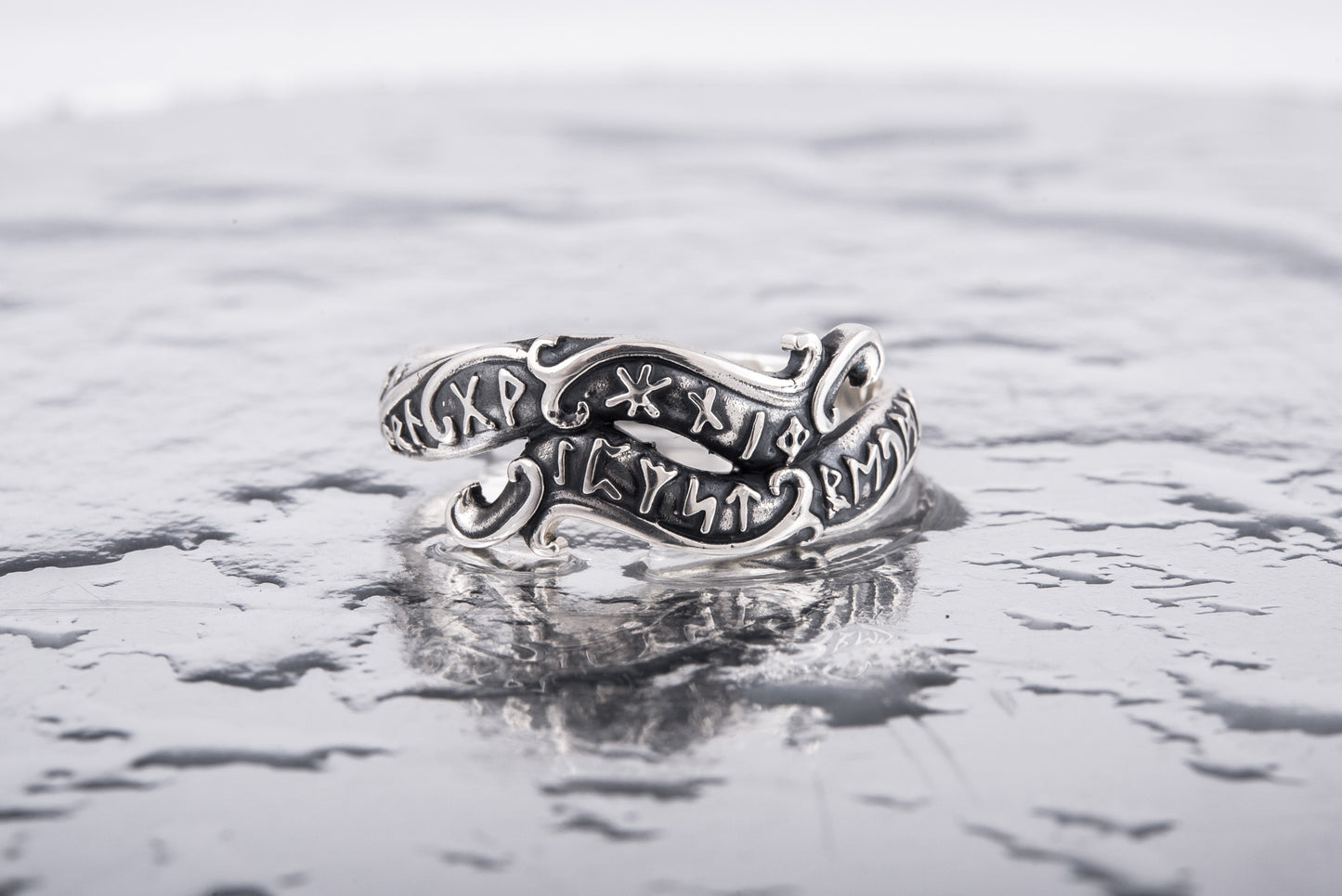 vkngjewelry Ring Handcrafted Ouroboros Runes Symbol Sterling Silver Ring