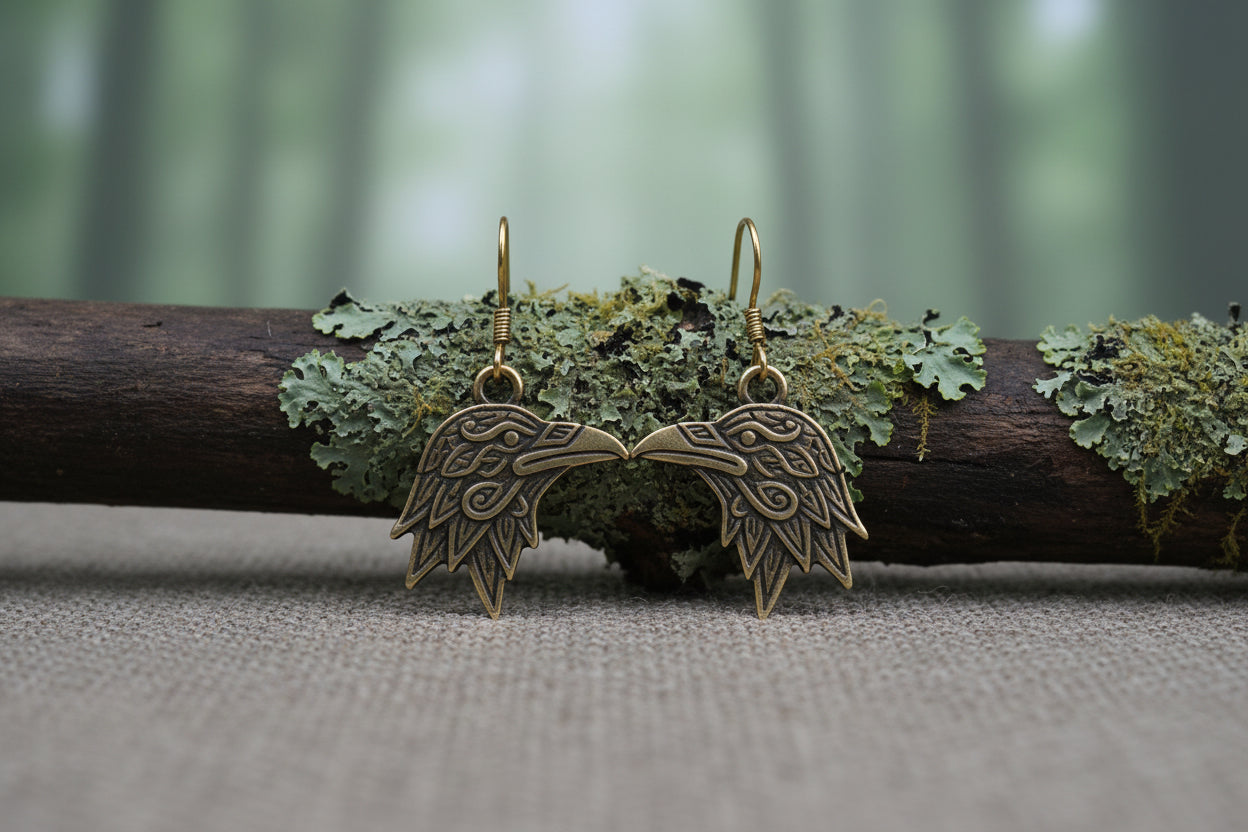 vkngjewelry boucle d'oreilles Raven Bronze Earrings