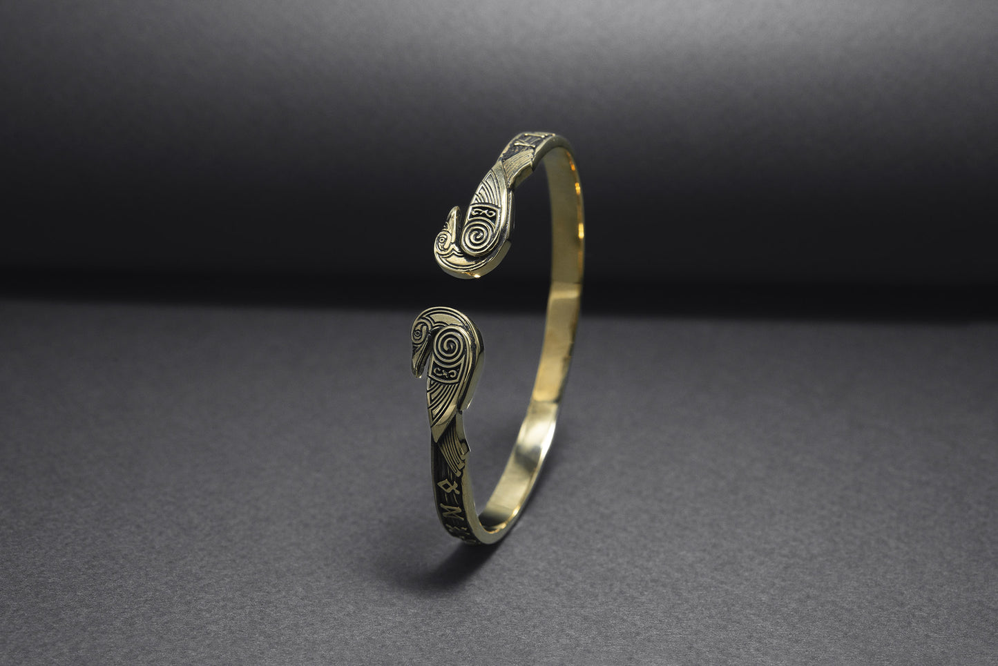vkngjewelry Bracelet Handcrafted Ravens and Elder Futhark runes Arm Ring