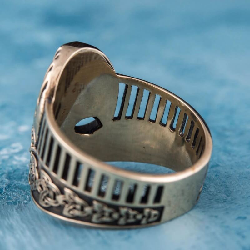 vkngjewelry Bagues Handcrafted Viking Helmet with Norse Ornament Unique Ring