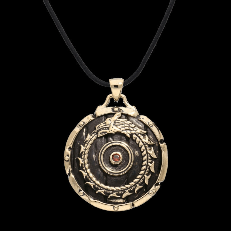 vkngjewelry Pendant Shield Ouroboros Symbol Gem Bronze Pendant