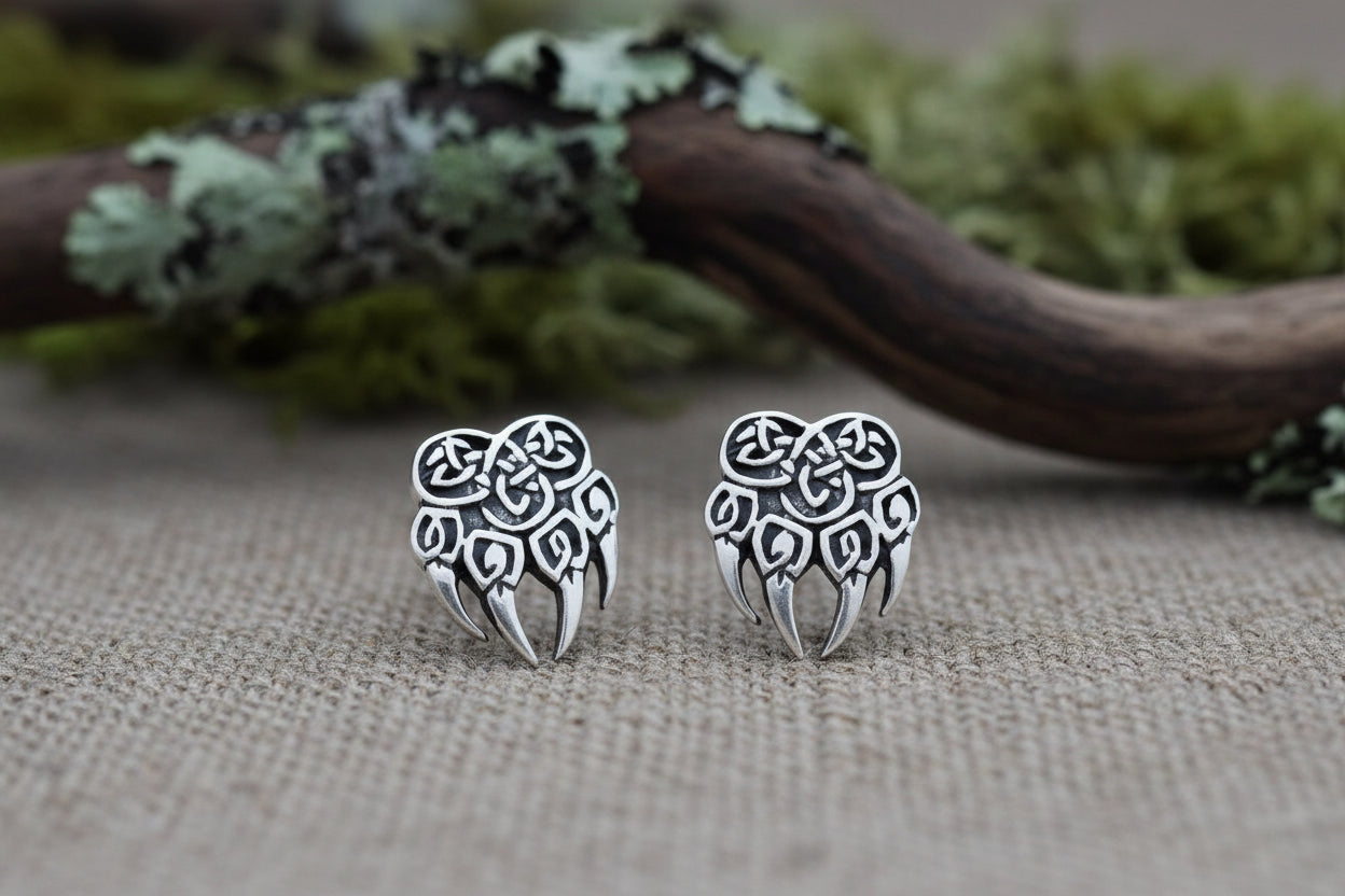 vkngjewelry Earring Silver Sterling Berserker Bear Paw Earrings