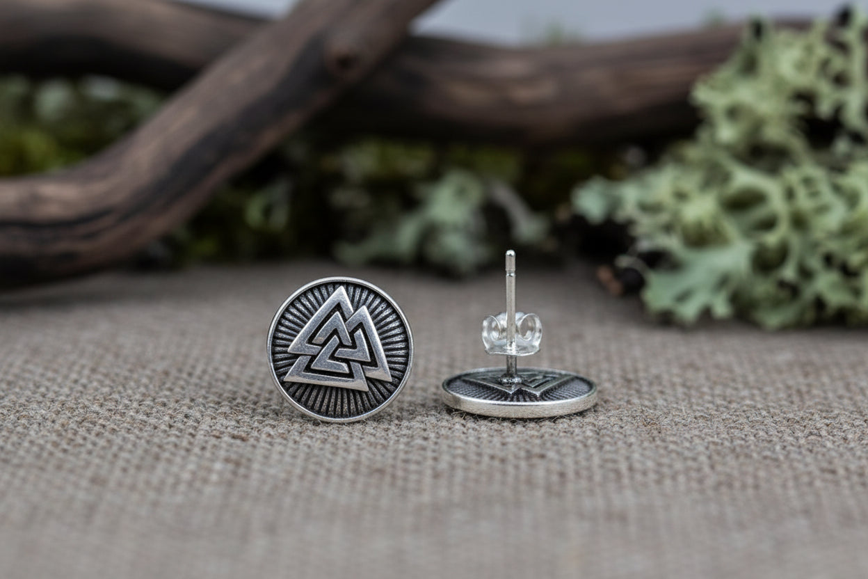 vkngjewelry Earring Silver Sterling Valknut Button Earrings