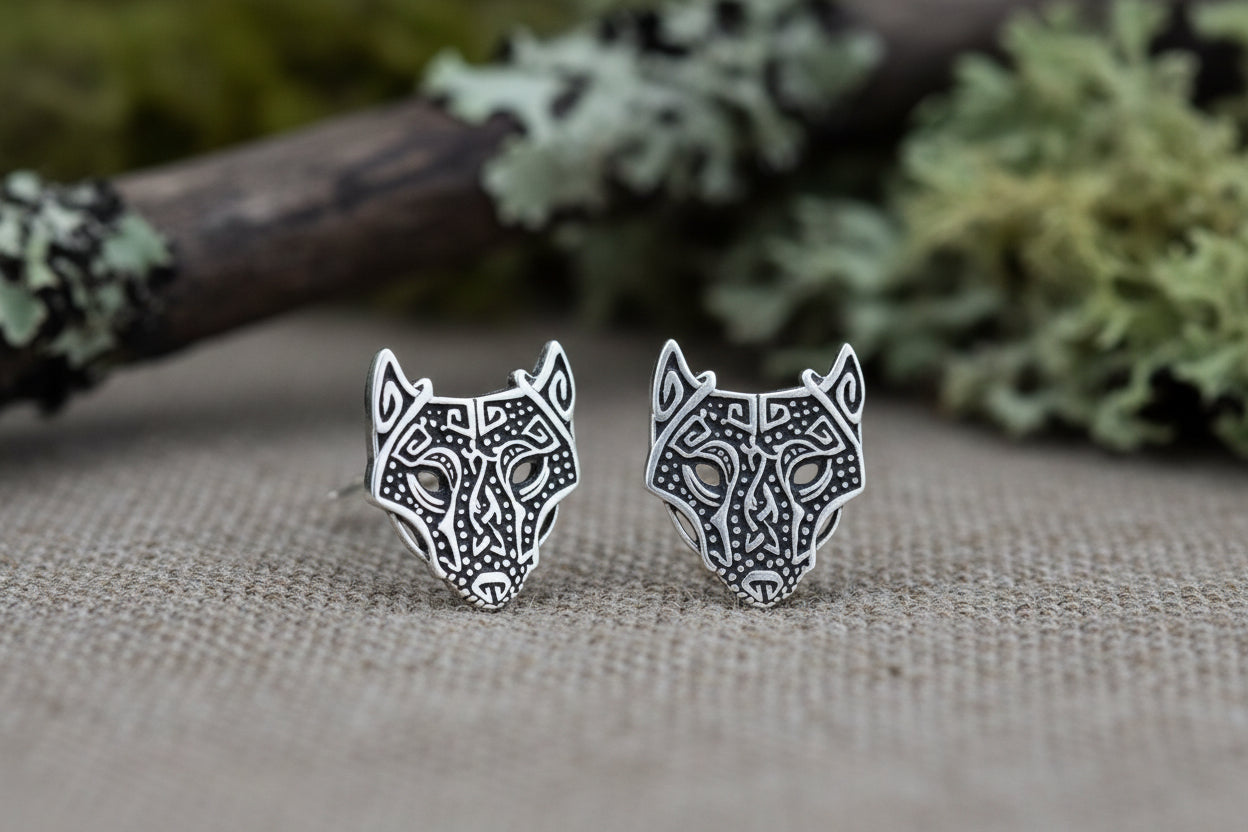 vkngjewelry Earring Silver Sterling Wolf Head Earrings