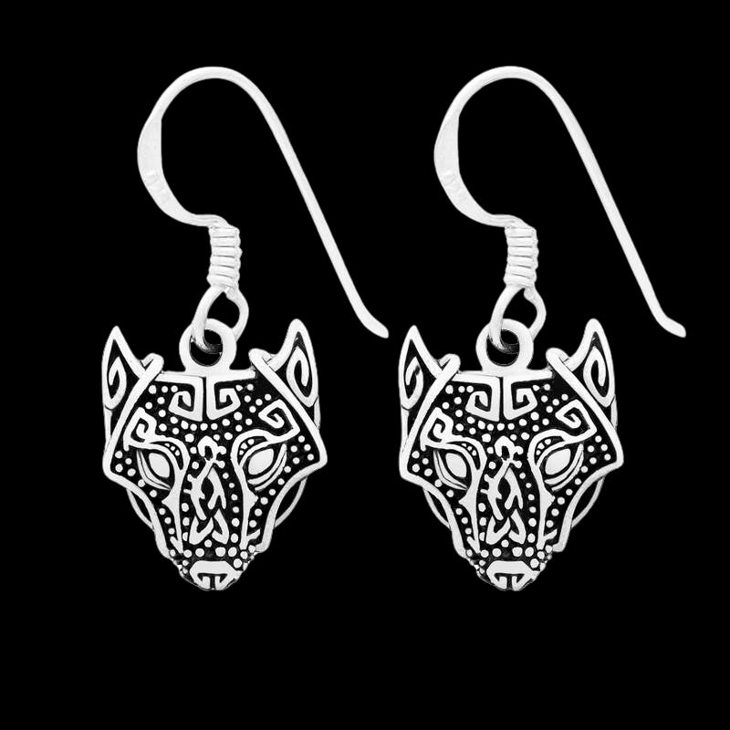 vkngjewelry Earring Silver Sterling Wolf Head Pendant Earrings