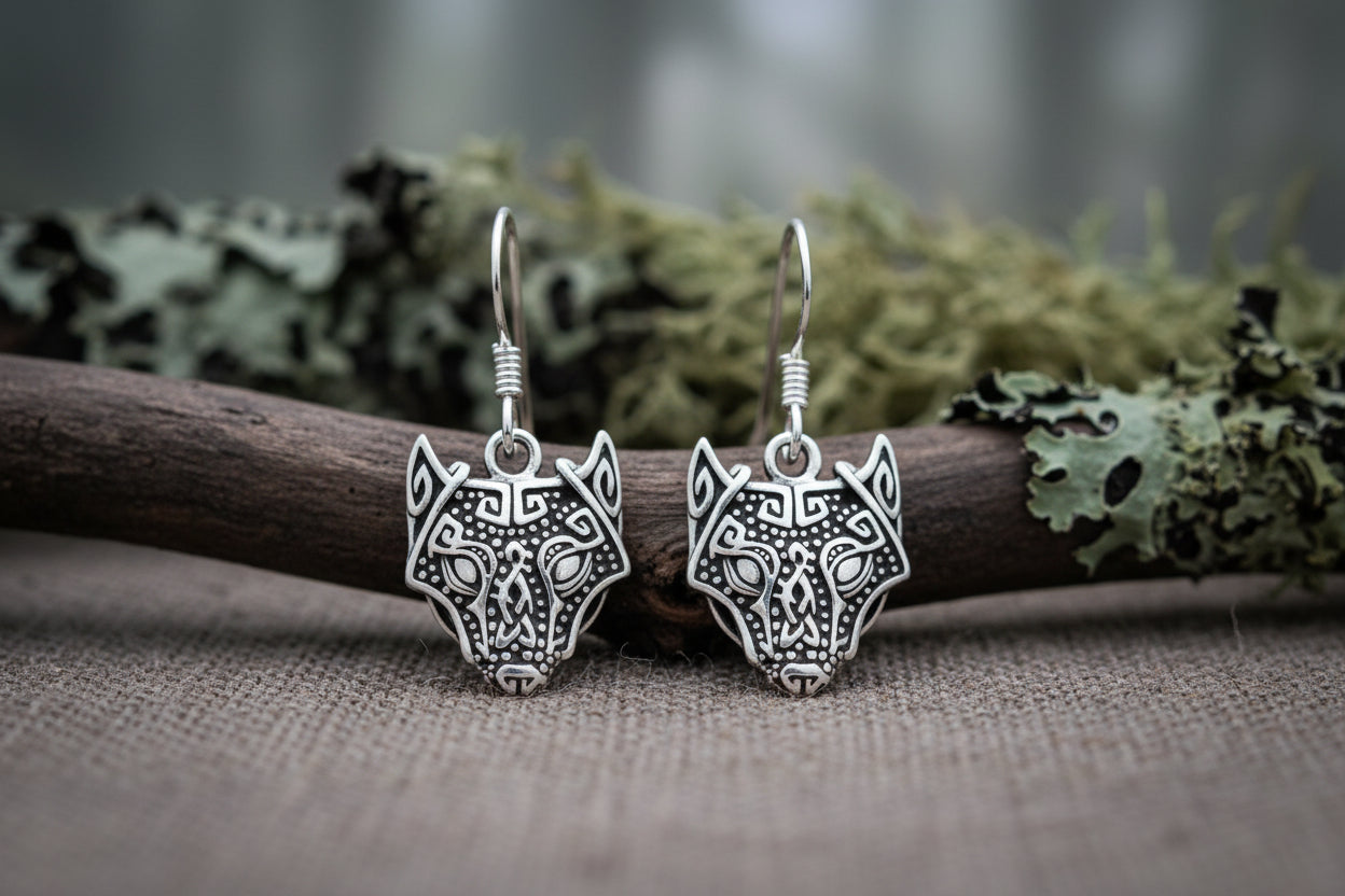 vkngjewelry Earring Silver Sterling Wolf Head Pendant Earrings