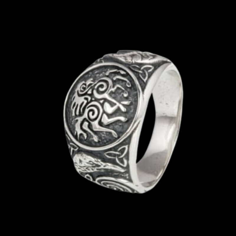 vkngjewelry Bagues Handcrafted Sleipnir Ancient Ravens Sides Sterling Silver Ring