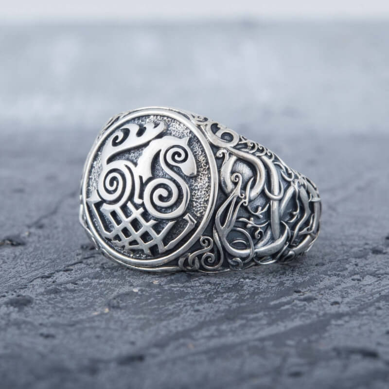 vkngjewelry Bagues Sleipnir Urnes Style Sterling Silver