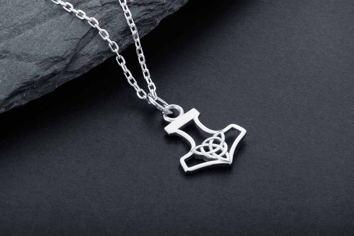 vkngjewelry Pendant Handcrafted Slim Thor Hammer With Triquetra Silver Pendant