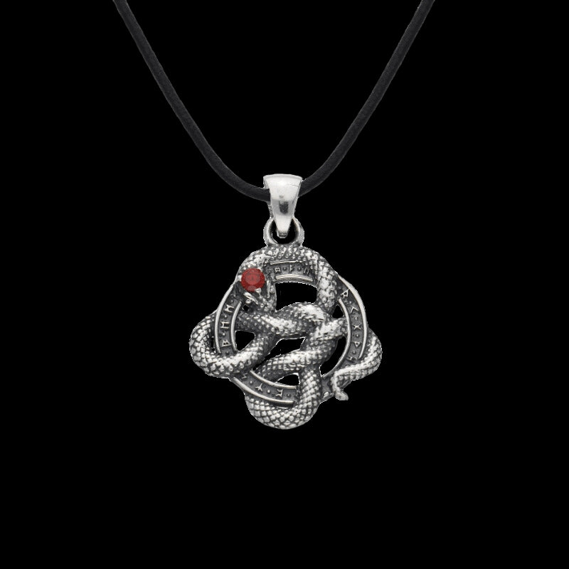 vkngjewelry Pendant Snake Runes and Red Cubic Zirconia Sterling Silver Pendant
