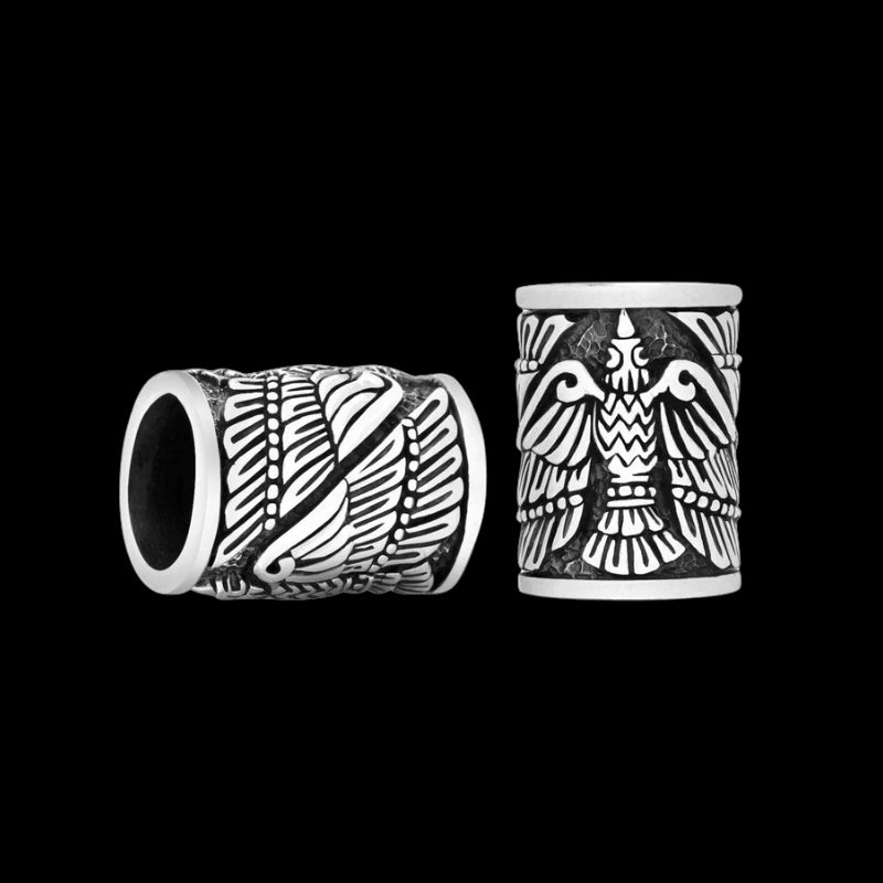 vkngjewelry Beads Sterling Silver Viking Beard Bead With Raven Huginn And Muninn