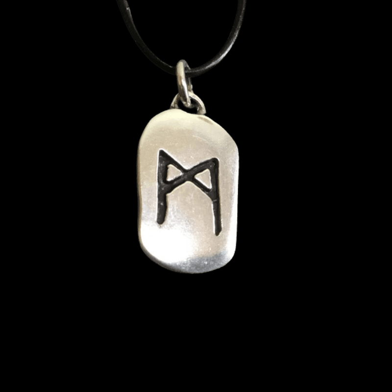 vkngjewelry Pendant Sterling Silver Viking Rune Mannaz Antique Finish Pendant