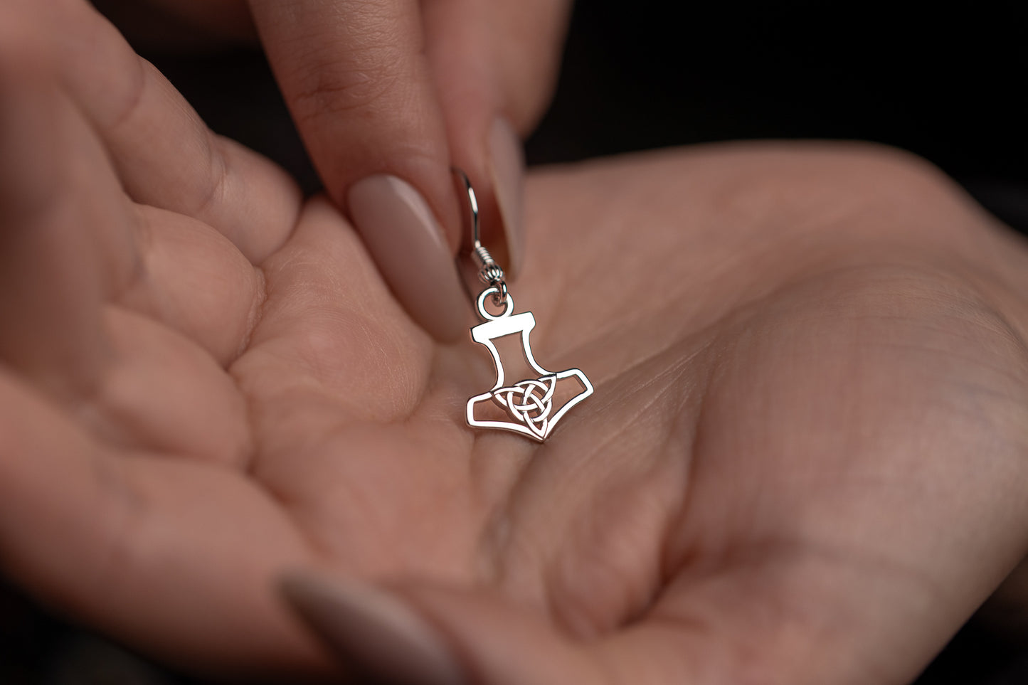 vkngjewelry Earrings Thor's Hammer with Triquetra Earrings, Viking Silver Knot