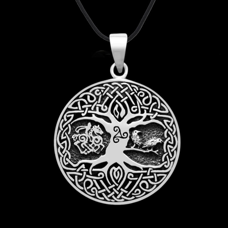 vkngjewelry Pendant Tree of Life with Raven Sleipnir and Triskelion 925 Sterling silver Pendant