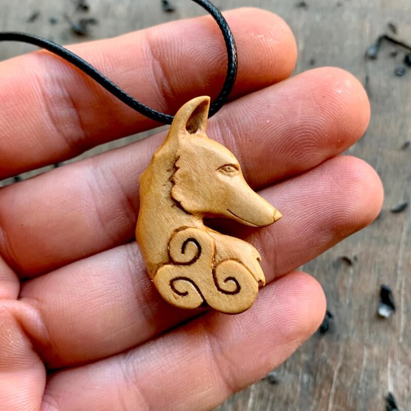 vkngjewelry Pendant Unique Plum Wood Celtic Fox Head Triskelion Pendant