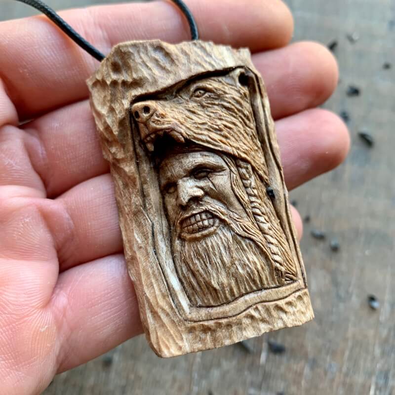 vkngjewelry Pendant Unique Walnut Wood Berserker Pendant