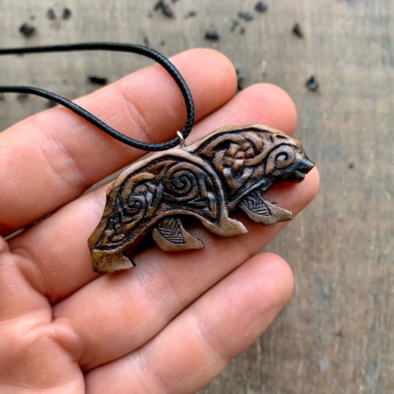 vkngjewelry Pendant Unique Walnut Wood Viking Bear Pendant Style 1