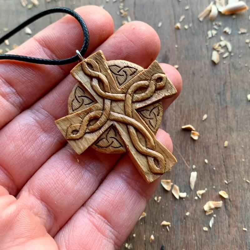 vkngjewelry Pendant Unique Wood Celtic Knots Cross Triquetra Pendant Style 1