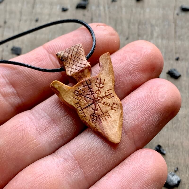 vkngjewelry Pendant Unique Wood Viking Spear Vegvisir Pendant