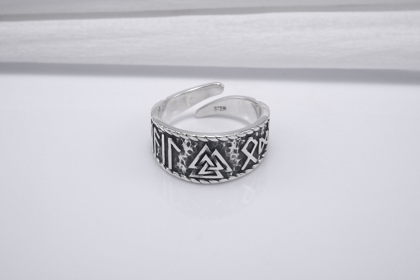 vkngjewelry Ring Handcrafted Valknut Symbol With HAIL ODIN Runes Sterling Silver Ring