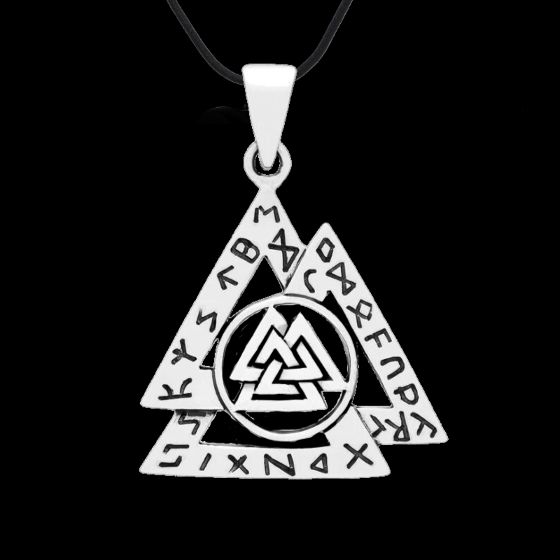 vkngjewelry Pendant VALKNUT WITH NORSE RUNES 925 STERLING SILVER PENDANT