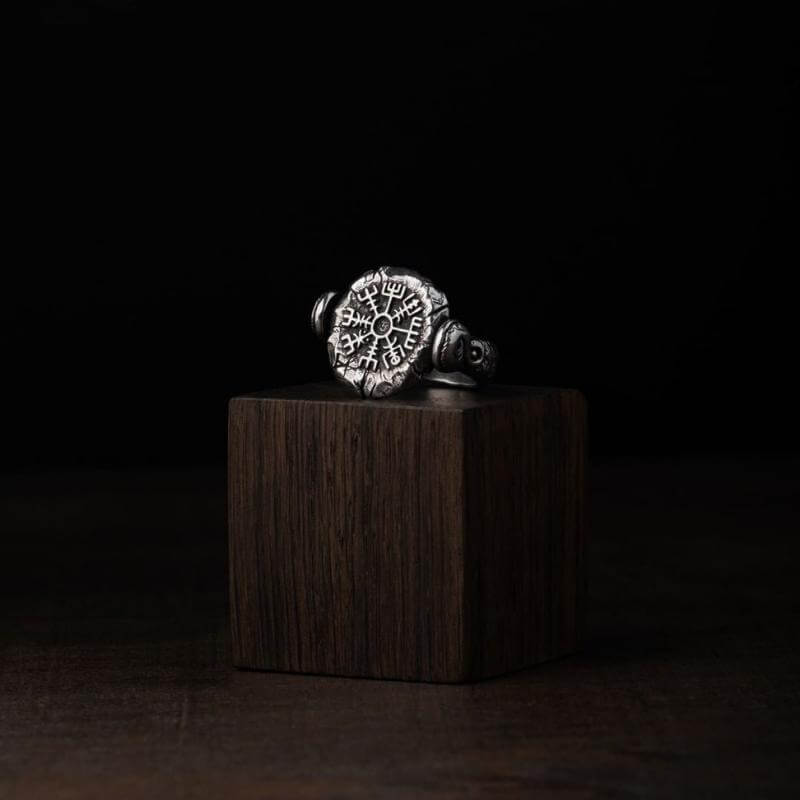 vkngjewelry Bagues Double Side silver ring Aegishjalmur Vegvisir