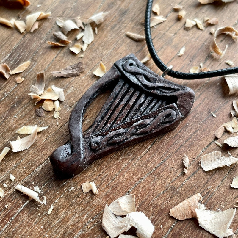 vkngjewelry Pendant Handcarved Unique Viking Celtic Harp Pendant Style 3