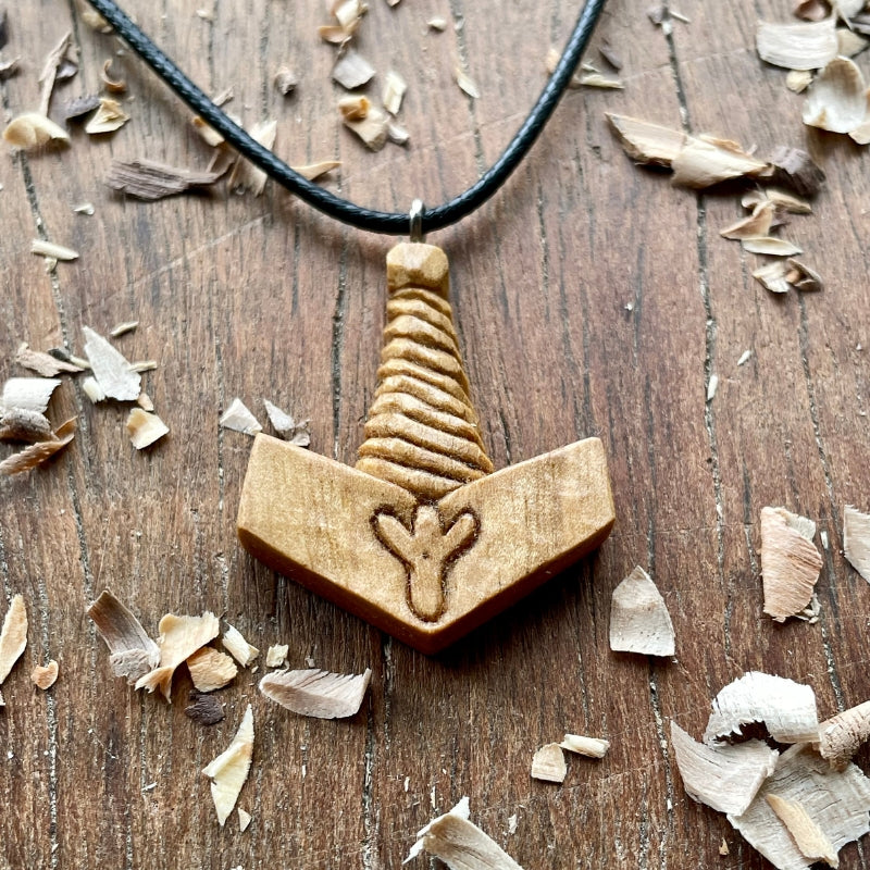 vkngjewelry Pendant Handcarved Unique Viking Mjolnir Algiz Rune Pendant
