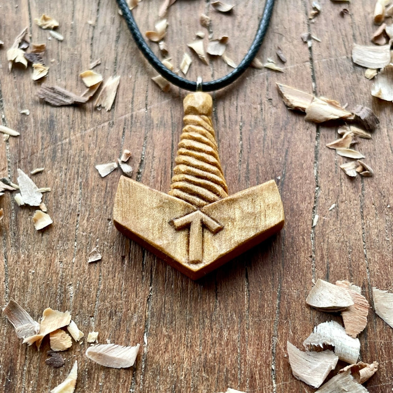 vkngjewelry Pendant Handcarved Unique Viking Mjolnir Tyr Rune Pendant