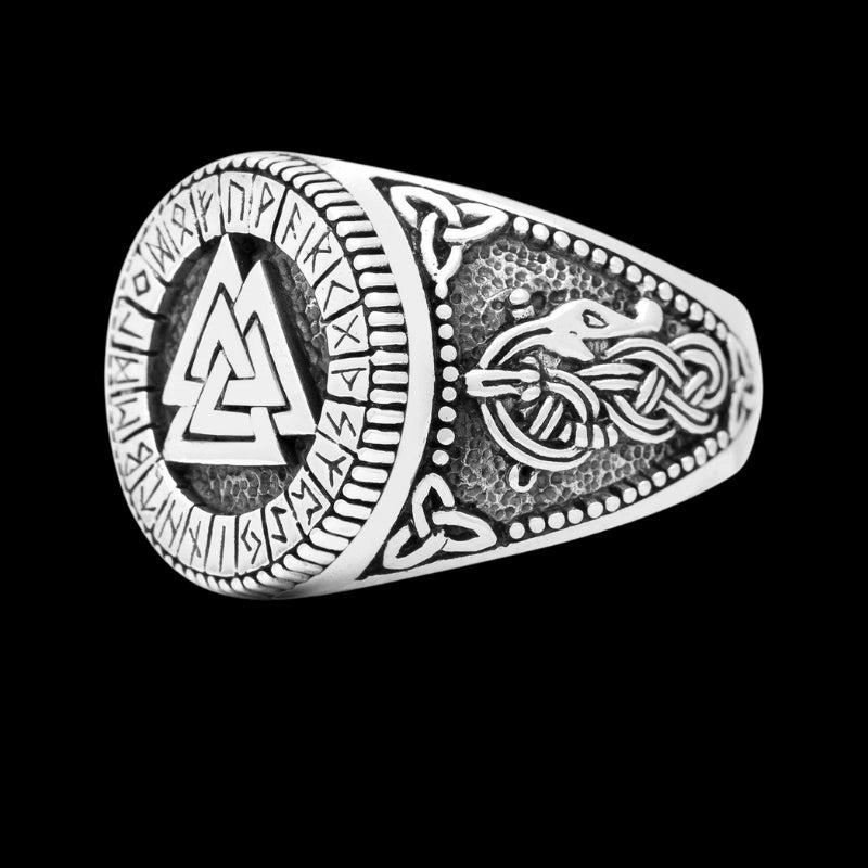 vkngjewelry Bagues 925 Sterling Silver Viking Valknut Runes Jormungand Handcrafted Ring