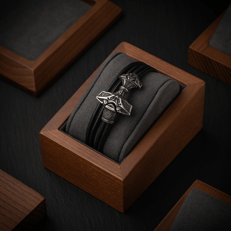 vkngjewelry Bracelet Viking Leather Bracelet with Thor's Hammer