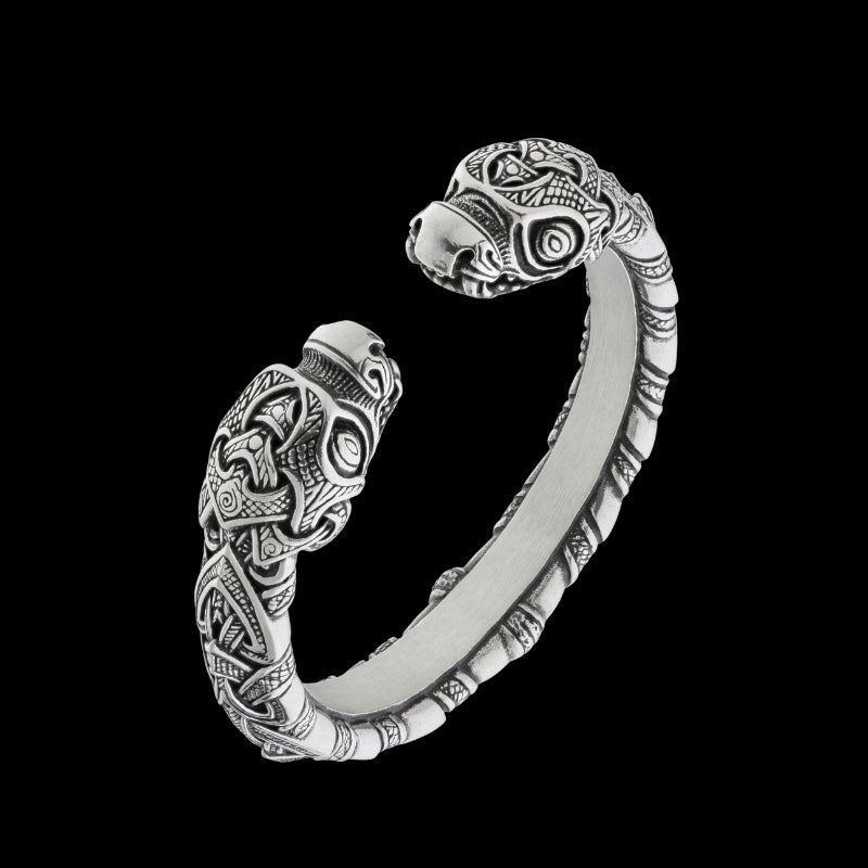 vkngjewelry Bracelet Viking Armring With Serpent Heads - Norse Cuff Jormungandr