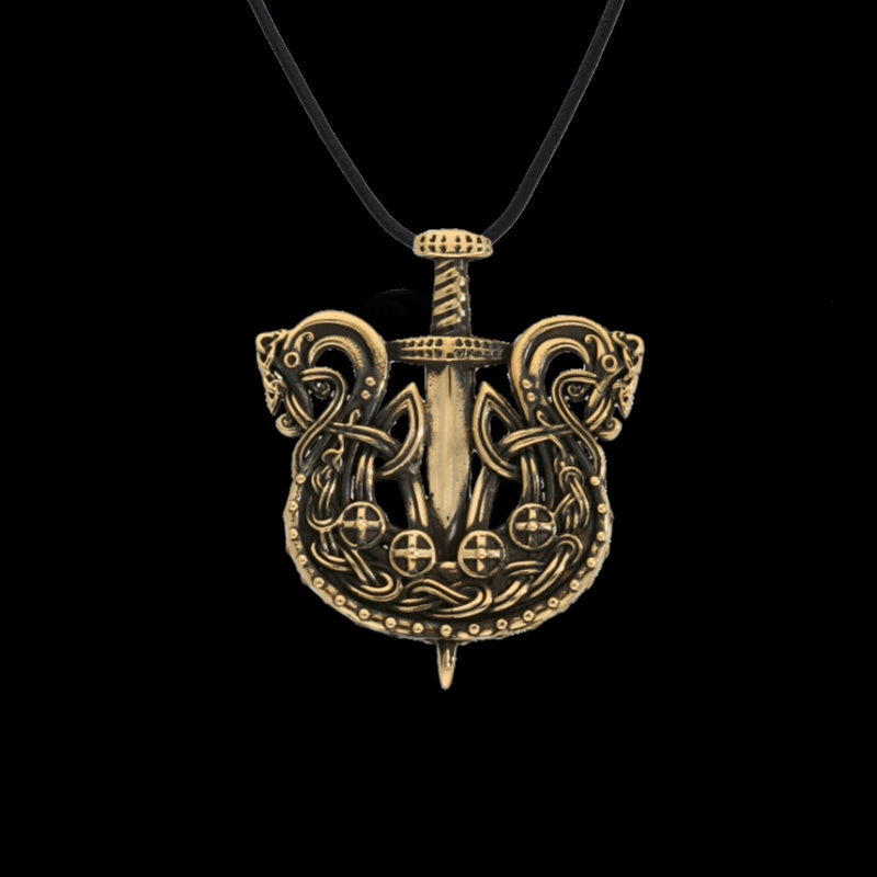 vkngjewelry Pendant Handcrafted Drakkar Swords Bronze Pendant