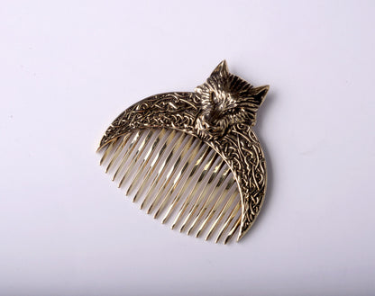 Handcrafted Wolf Solid Brass Beard Comb