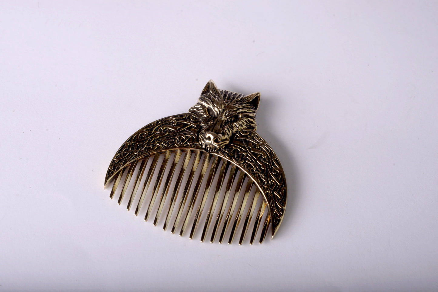 Handcrafted Wolf Solid Brass Beard Comb