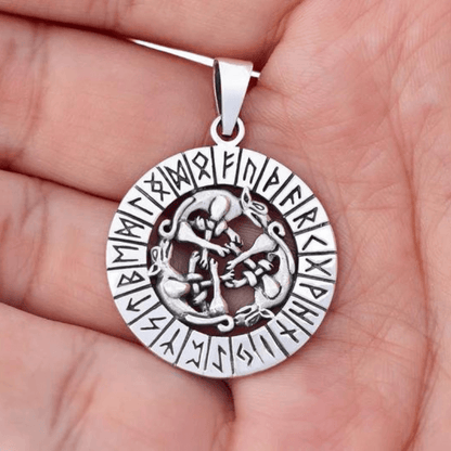 vkngjewelry Pendant 3 Wolves  with Runes 925 STERLING SILVER PENDANT